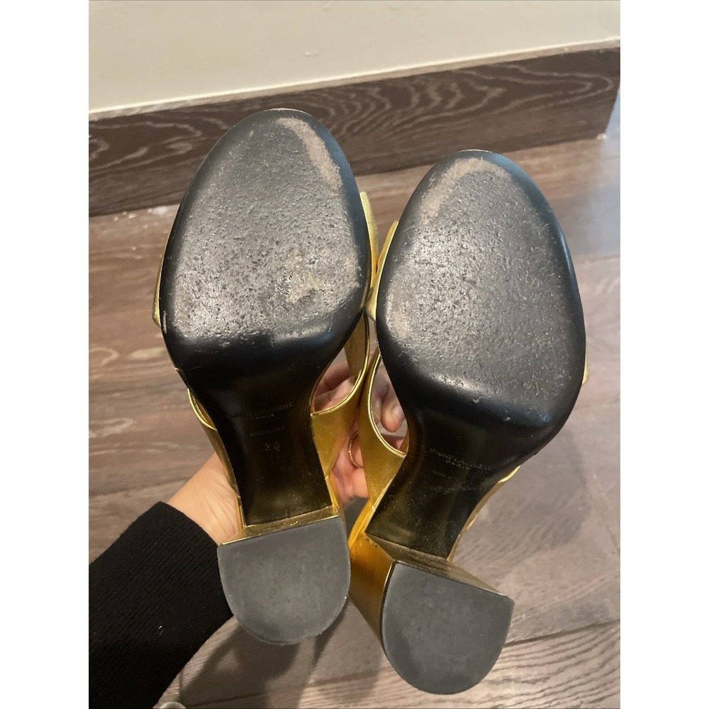Saint Laurent "BIANCA 100mm" Gold Leather Open Toe Slip On Mule Sandals, Size 40 - Picture 5 of 6
